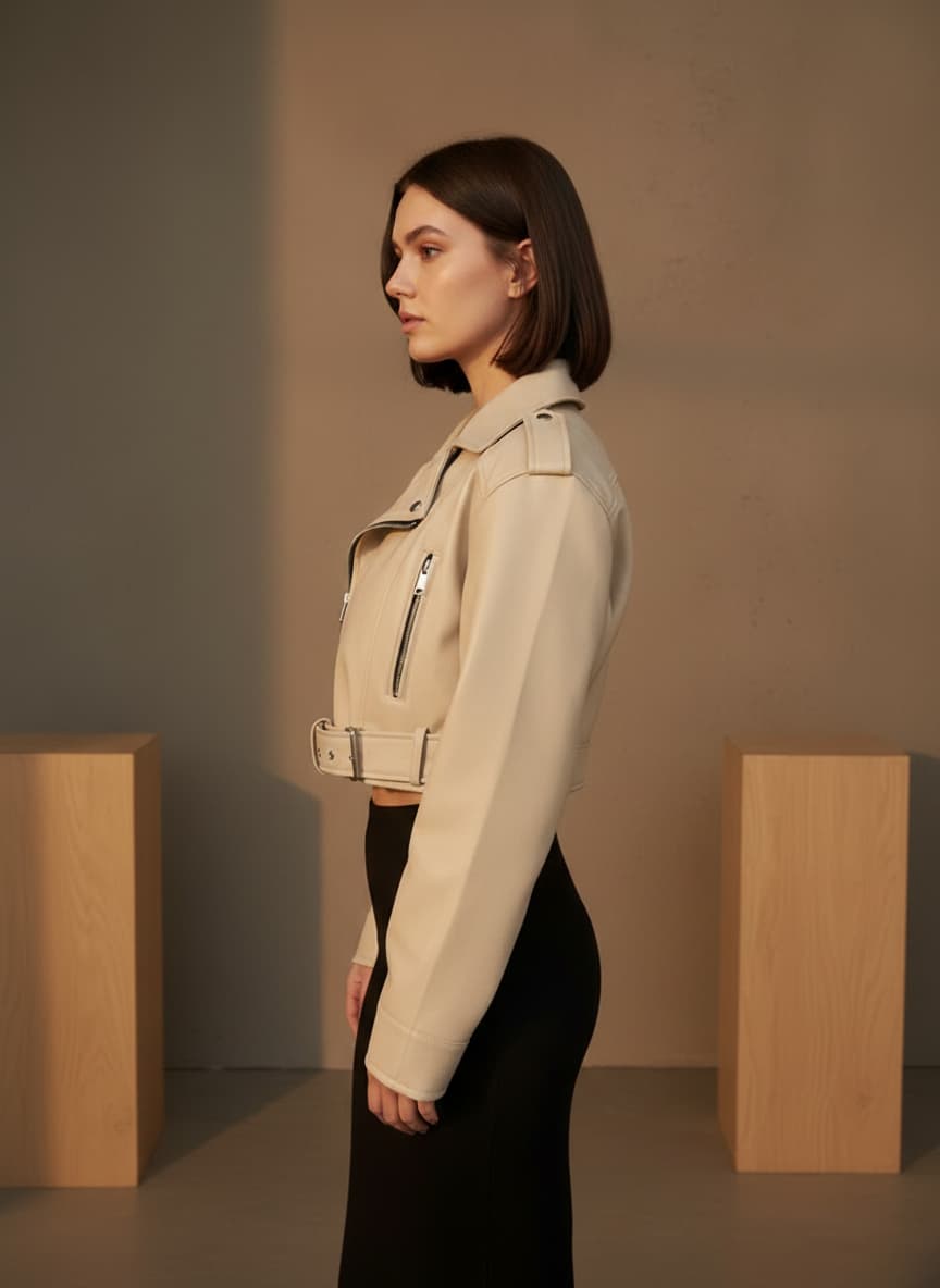 Sandstone Cropped Biker Jacket